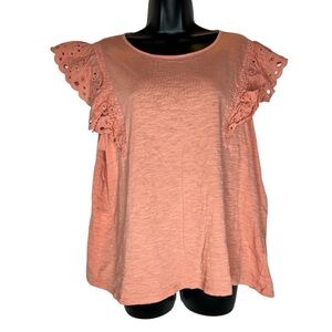 LC Lauren Conrad Coral/Peach Crew Neck Flutter Sleeve Top. Relaxed Fit. EUC XXL